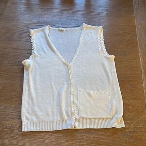 Vintage Cream Knit Sweater Vest – Scalloped Edge, One Pocket, Size Mediu…